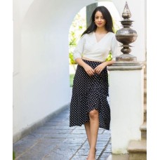 Wrap Bottom Frill Skirt - Black Dot