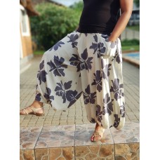 Baggy Palazzo Pants Grey Floral