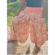 Baggy Palazzo Pants Peach Floral