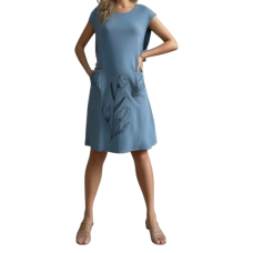 Casual straight batwing sleeved dress with hand Painted flower design