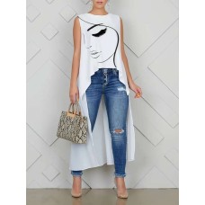 Portrait Print Longline Top