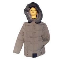 Ladies Winter Puffer Jacket with Faux Fur Hood (Blue)