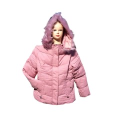 Ladies Winter Puffer Jacket with Faux Fur Hood (Pink)